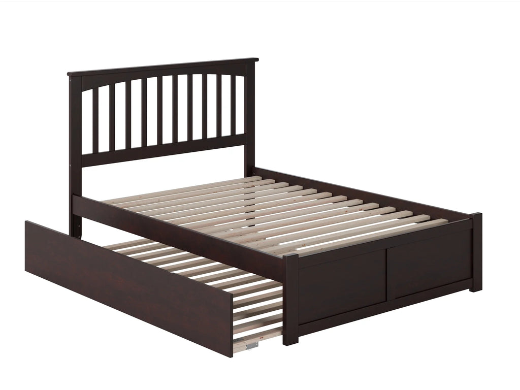 Full Platform Bed with Flat Panel Foot Board and Urban Trundle Bed in Espresso N19452