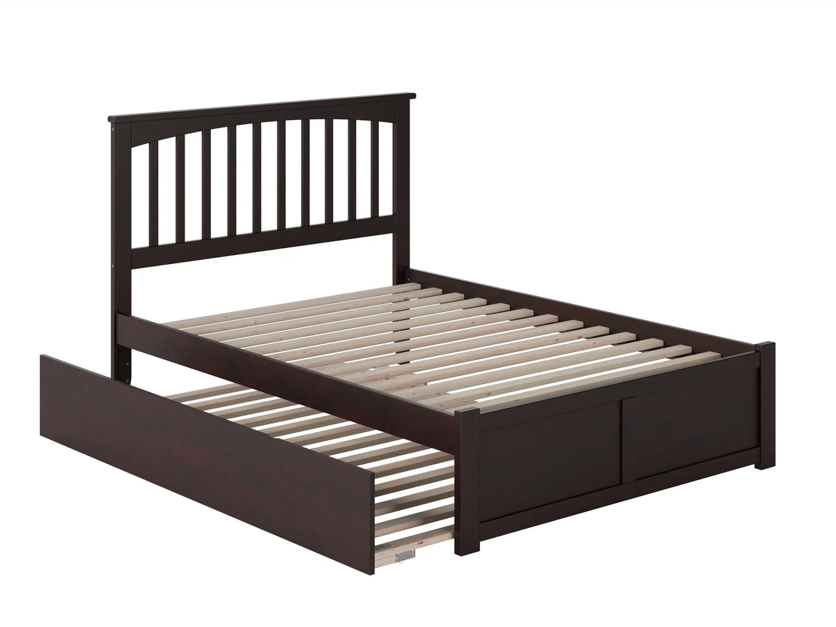 Full Platform Bed with Flat Panel Foot Board and Urban Trundle Bed in Espresso N19452