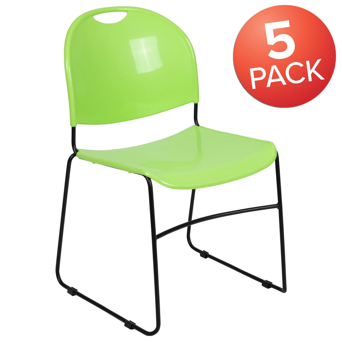 5 Pack White Ultra-Compact Stack Chair with Silver Powder Coated Frame V399590