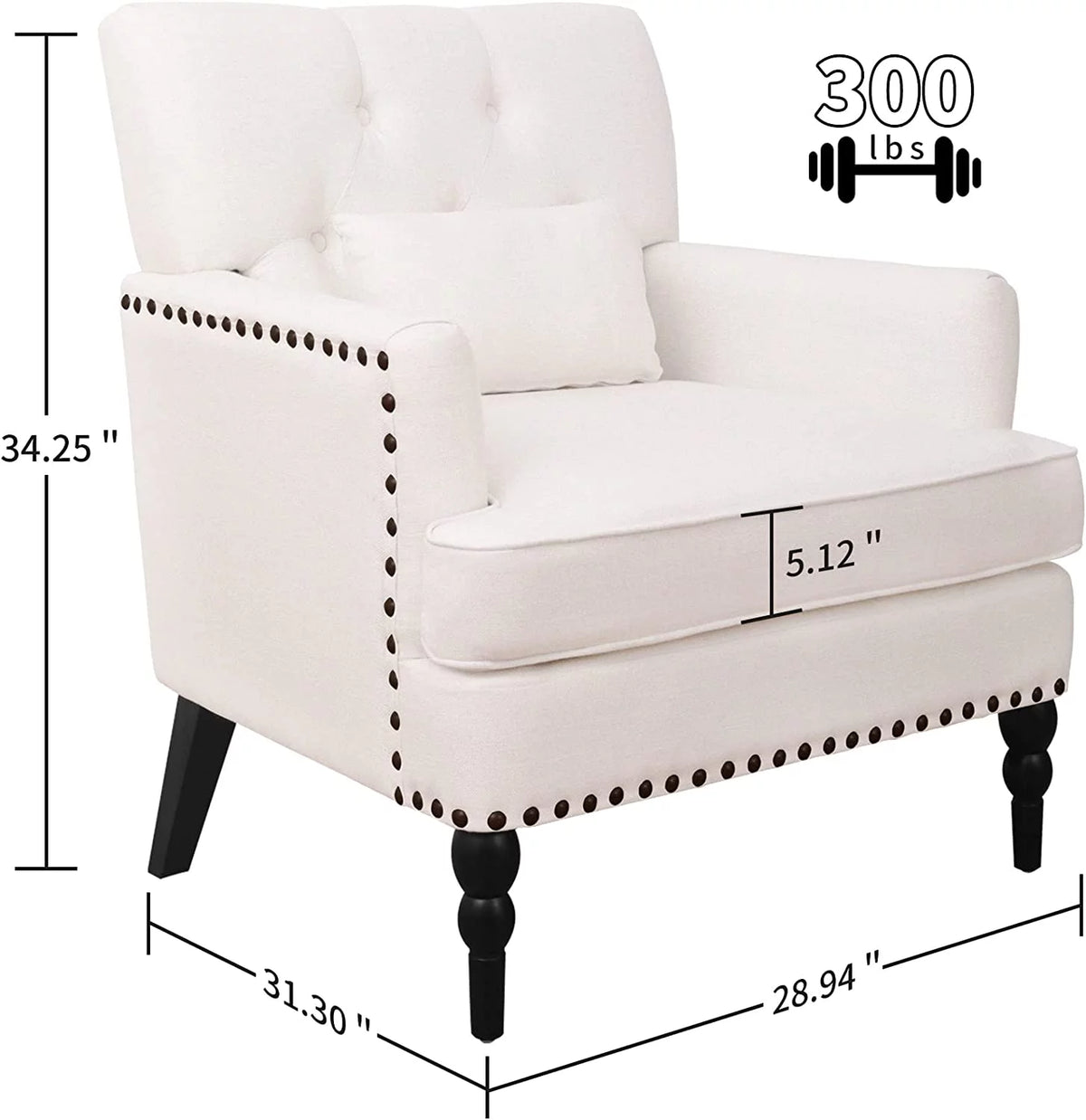 White Accent Chair with Lumbar Pillow Y57912