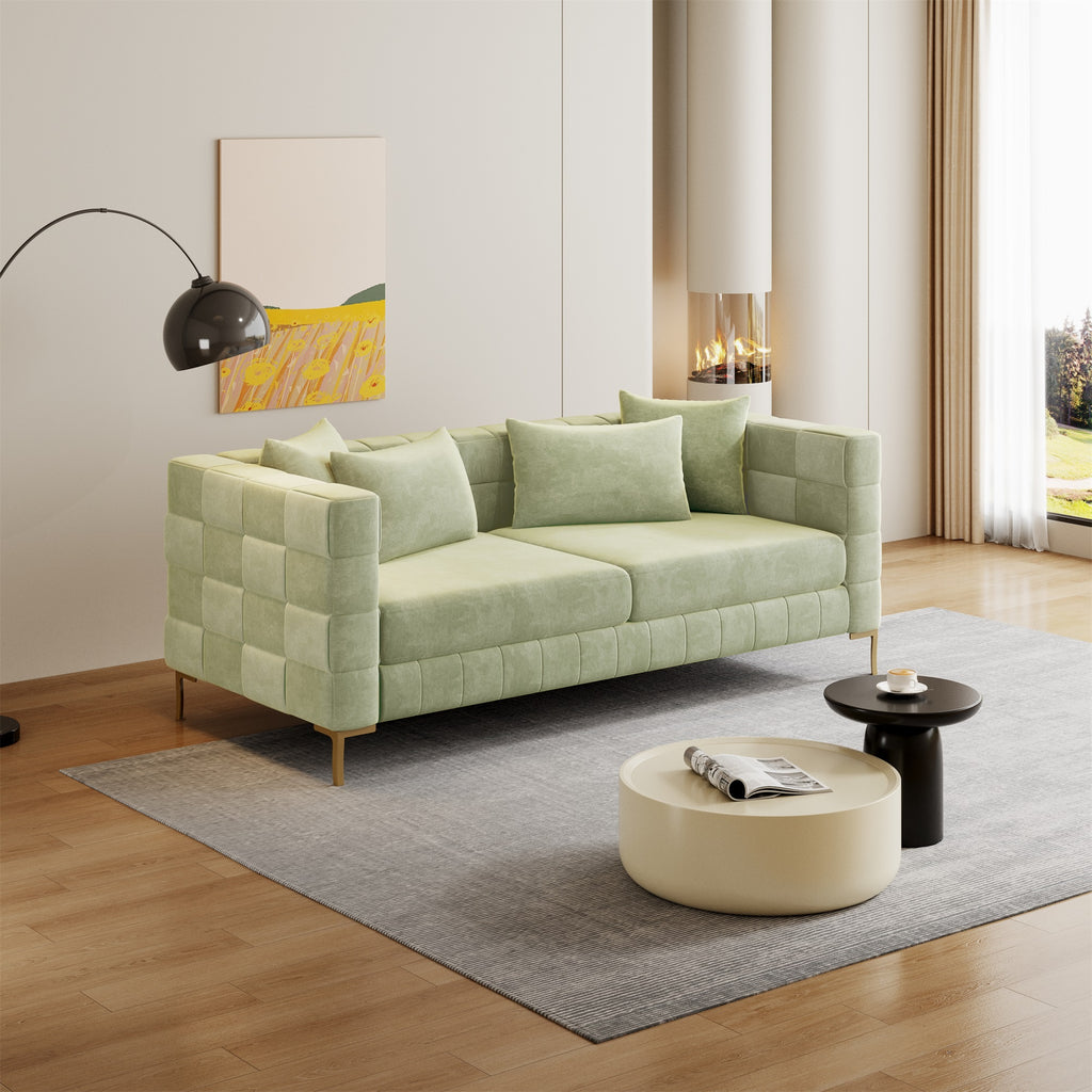 Green Upholstered Sofa with 4 Pillows and Golden Metal Legs T471850