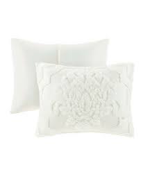 3 Piece Tufted Cotton Chenille Damask Duvet Cover Set White King/Cal King L6379