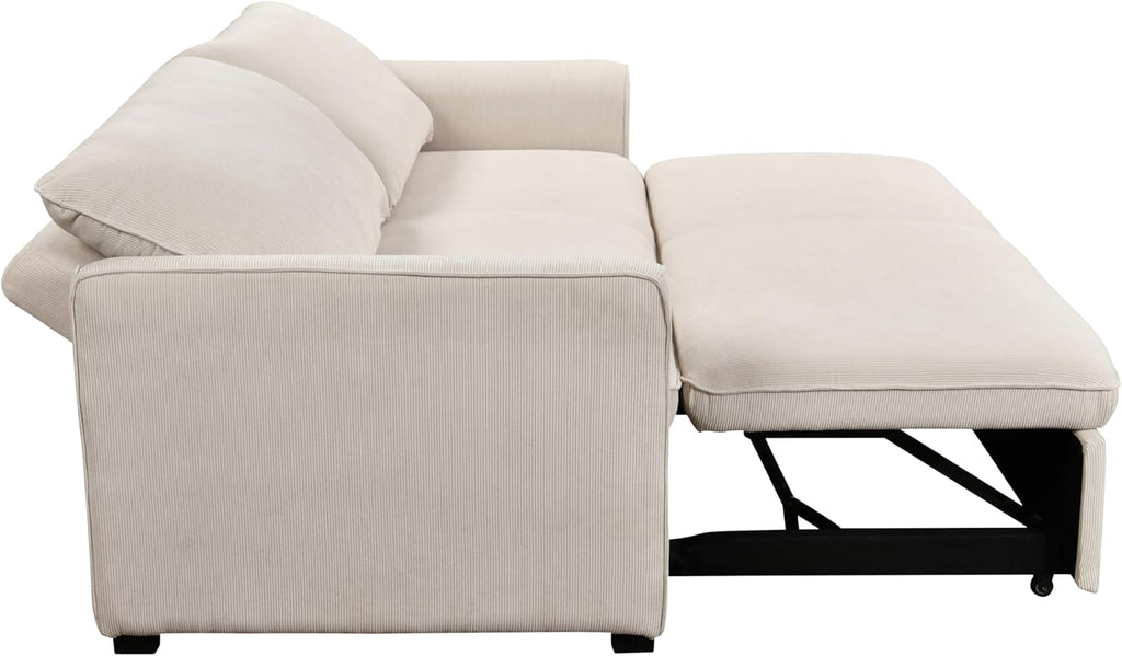Beige 78 Inch Convertible Sleeper Sofa Bed with Pullout Bed S1447