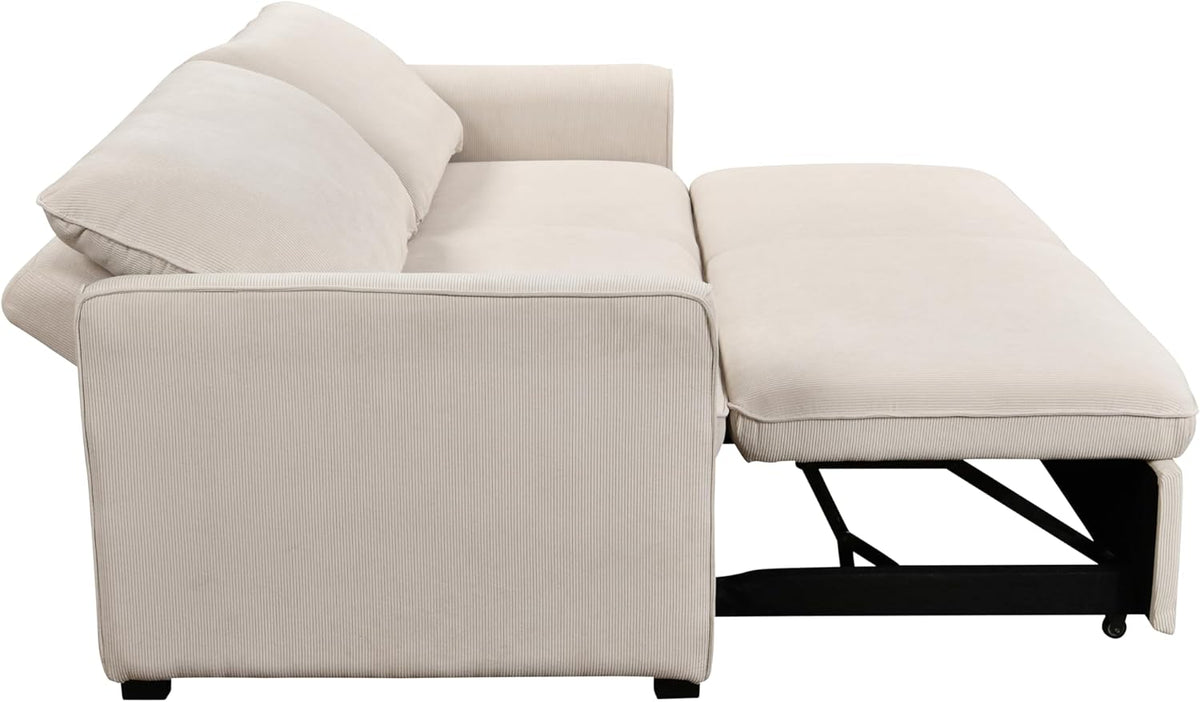 Beige 78 Inch Convertible Sleeper Sofa Bed with Pullout Bed S1447