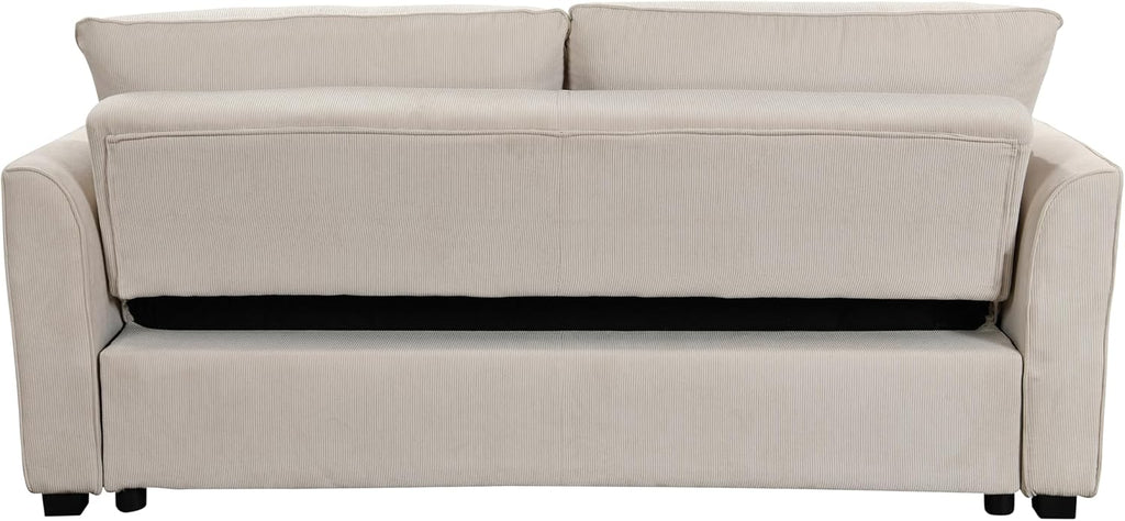 Beige 78 Inch Convertible Sleeper Sofa Bed with Pullout Bed S1447