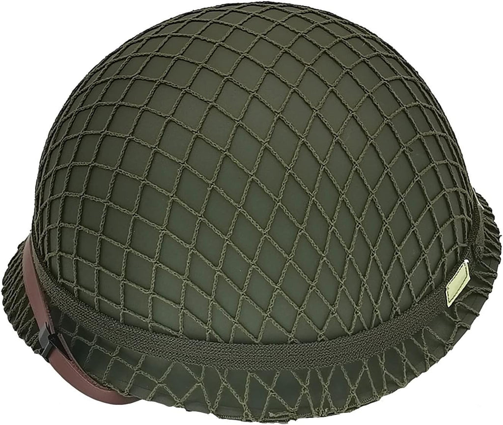 WWII US Army M1 Helmet Metal Steel Shell Replica with Net Canvas Chin Strap Cat Eye Band B94719