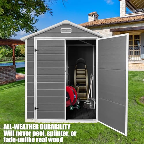 Grey Waterproof Plastic Outdoor Storage Shed with Floor and Lockable Door H3970