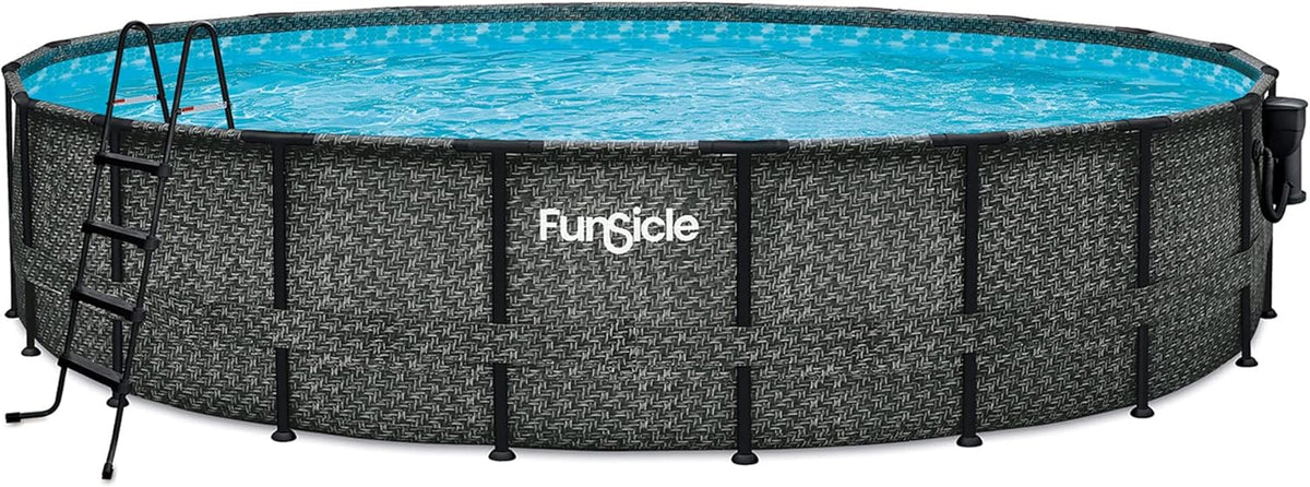 20' x 48" Round Frame Above Ground Swimming Pool with Pool Cover, Dark Herringbone Y326374
