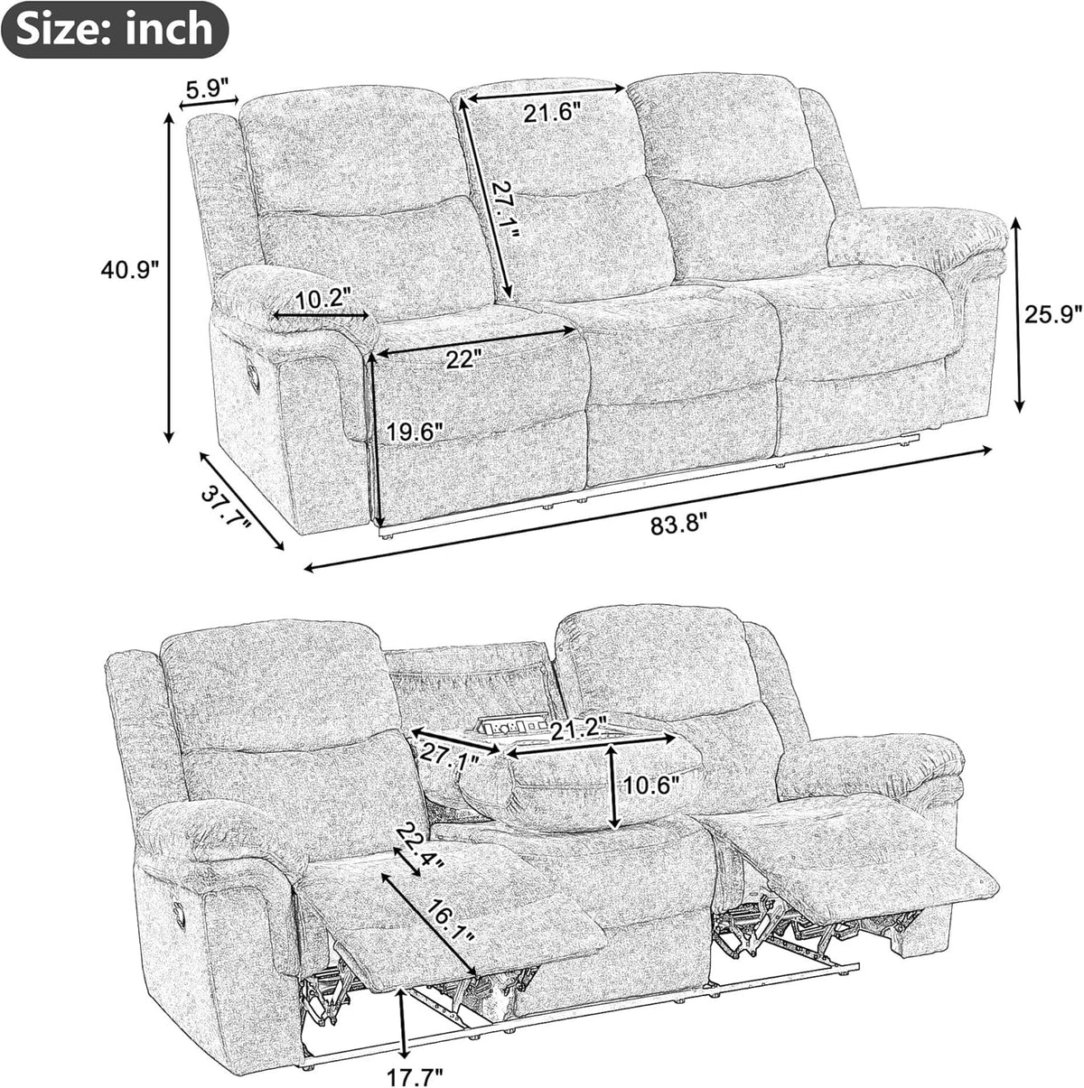 3-Piece Velvet Recliner Sofa Set with Cup Holders E429