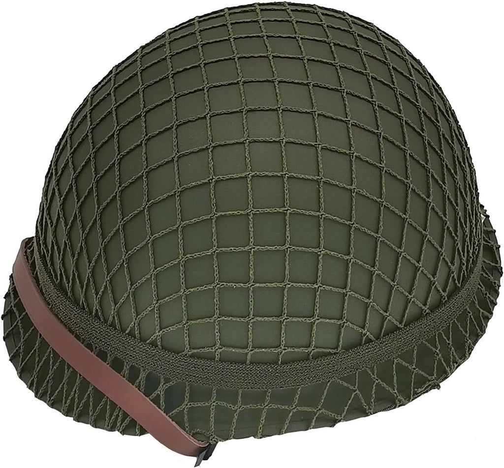 WWII US Army M1 Helmet Metal Steel Shell Replica with Net Canvas Chin Strap Cat Eye Band B94719