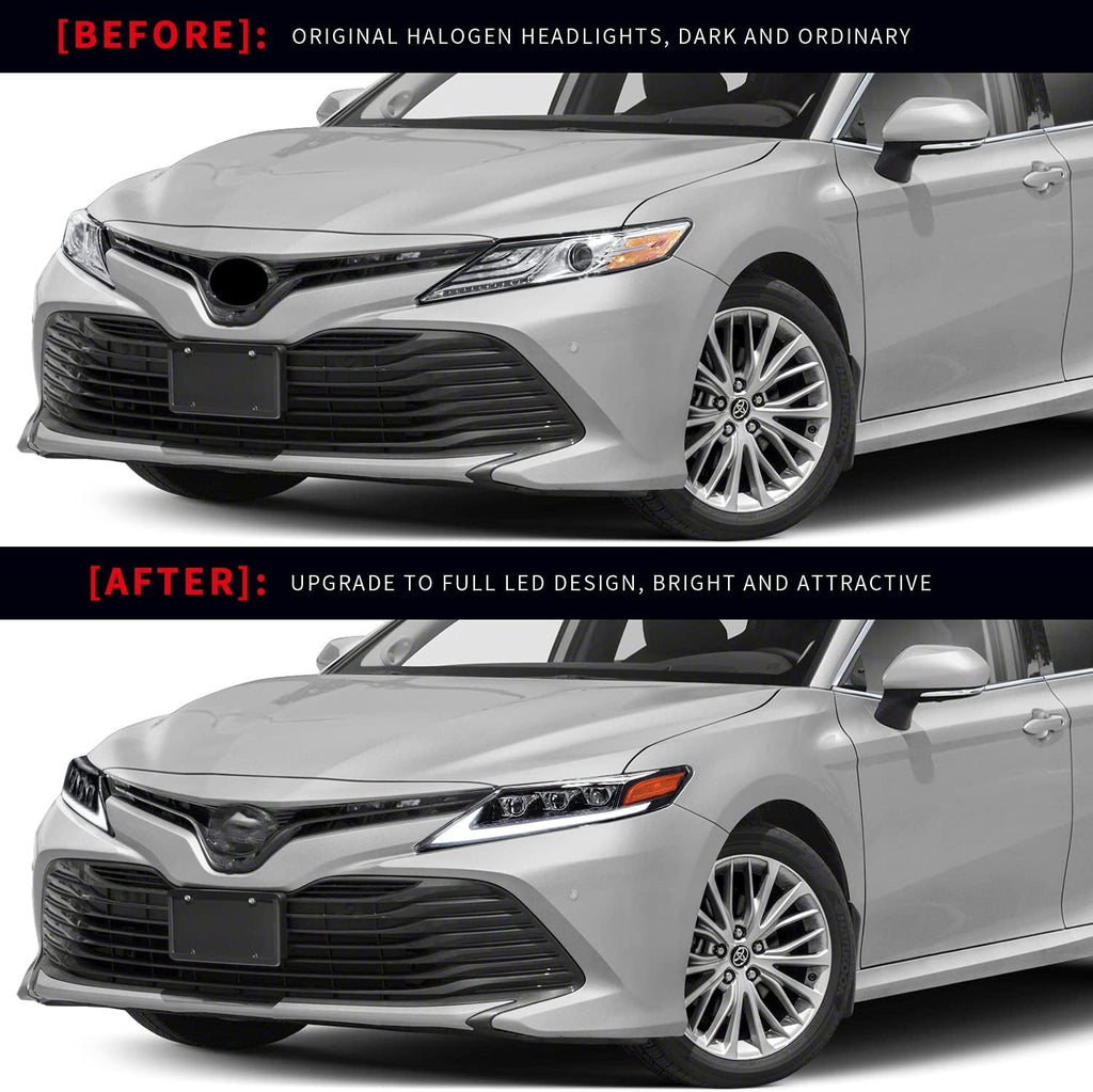 Full LED Projector Headlamp with Sequential Turn Signal DRL for Camry 2018 2019 2020 2021, A Pair Q30014