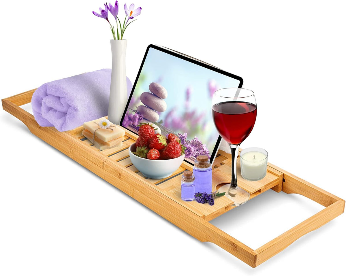 Expandable Bamboo Bath Tub Tray Caddy I47533