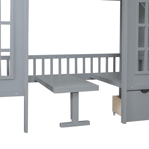 White Wooden Bunk Beds with Stairs and 2 Storage Drawers J312251