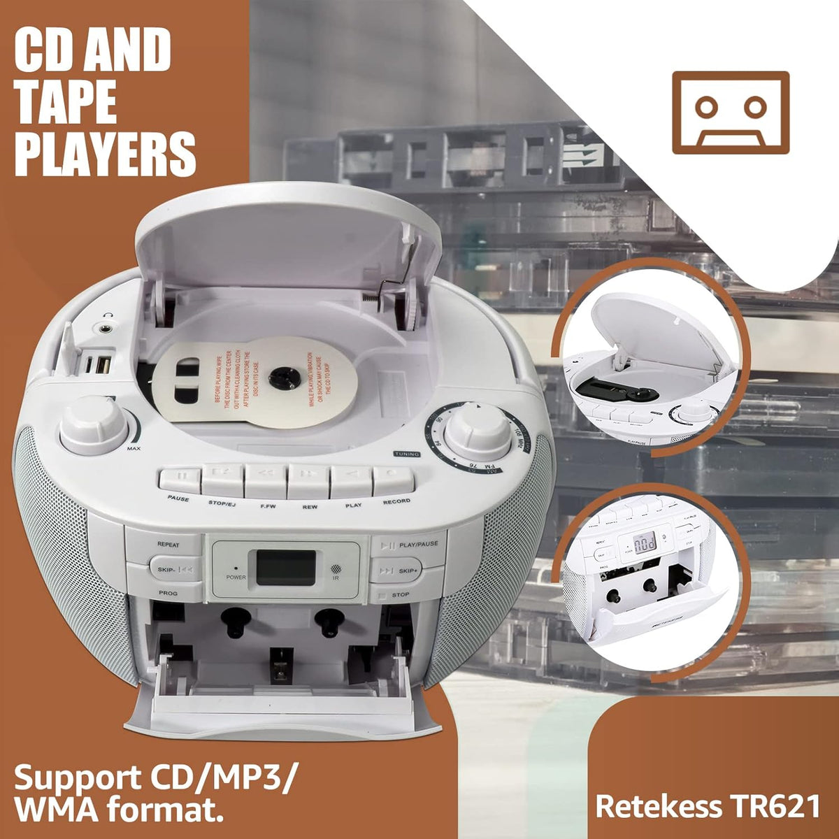 Portable AM FM CD and Cassette Player Boombox C635