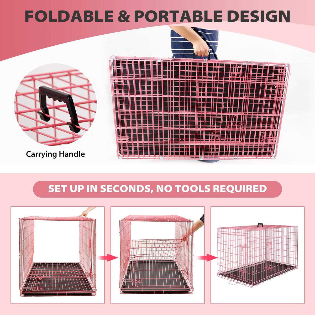 24,30,36,42,48 Inch Folding Wire Dog Crate with Double-Door E642463