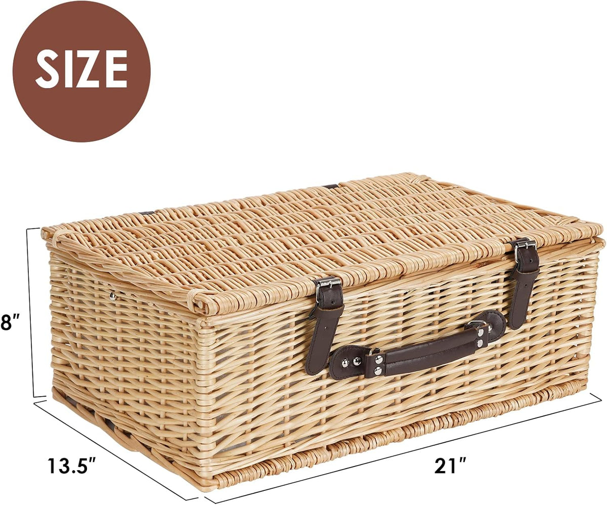 Willow Wicker Picnic Basket Set for 4 with Insulated Cooler Bag Y982981