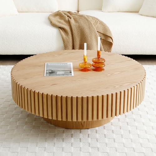 Walnut Wood Round Drum Coffee Table Y278