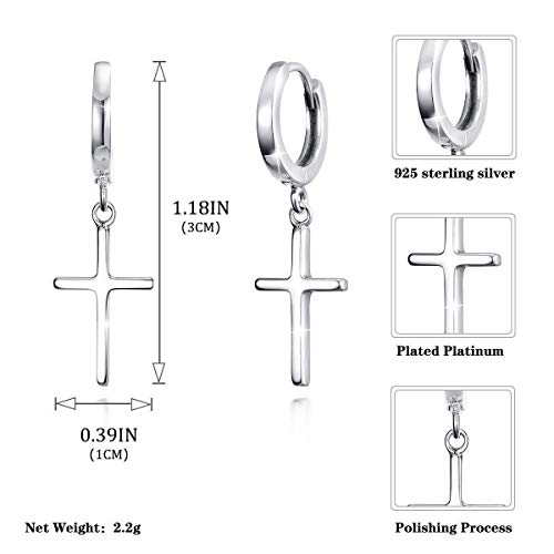 925 Sterling Silver Dainty Cross Huggie Hoop Earrings I5196