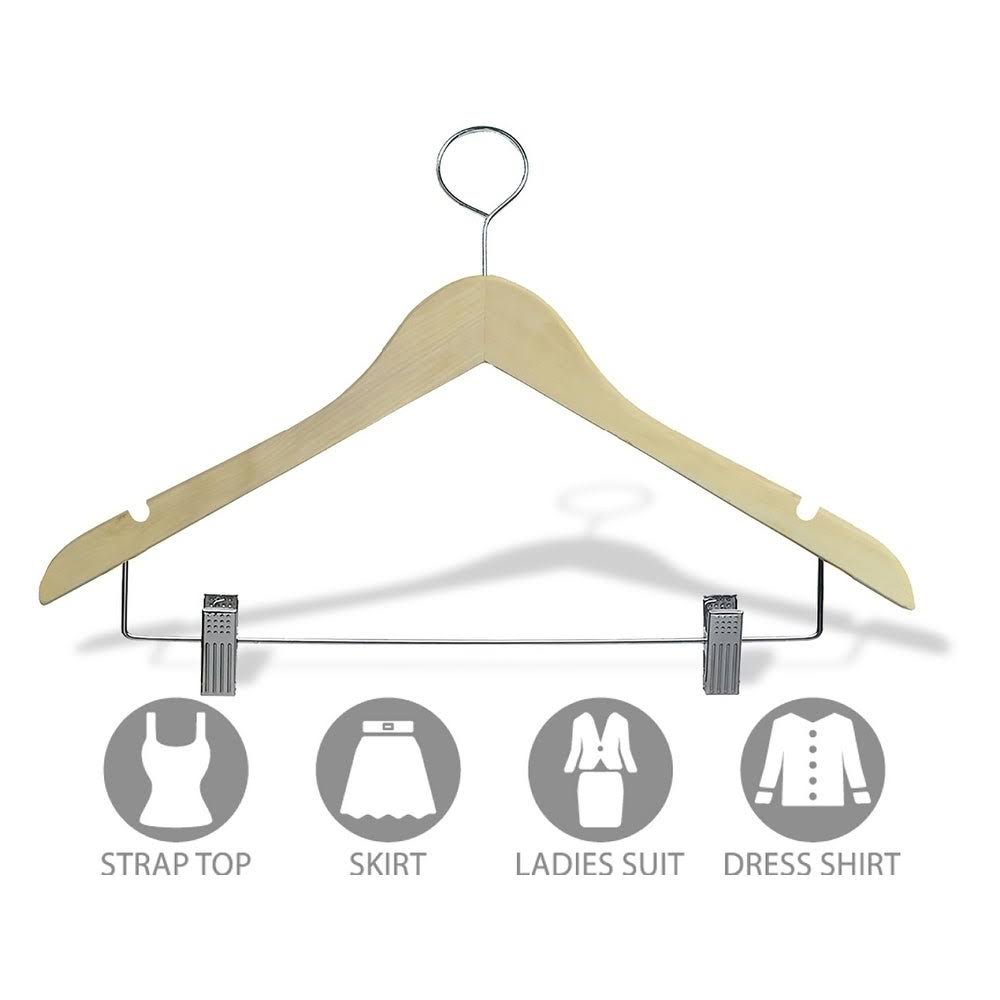 Natural Finish Wooden Hangers with Clips, Box of 50 O629