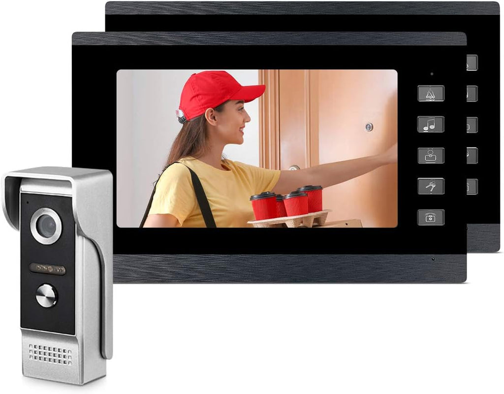 Wired Video Doorbell Video Doorphone System with Dual-Way Intercom (1pcs Camera 2pcs Monitor) E141837