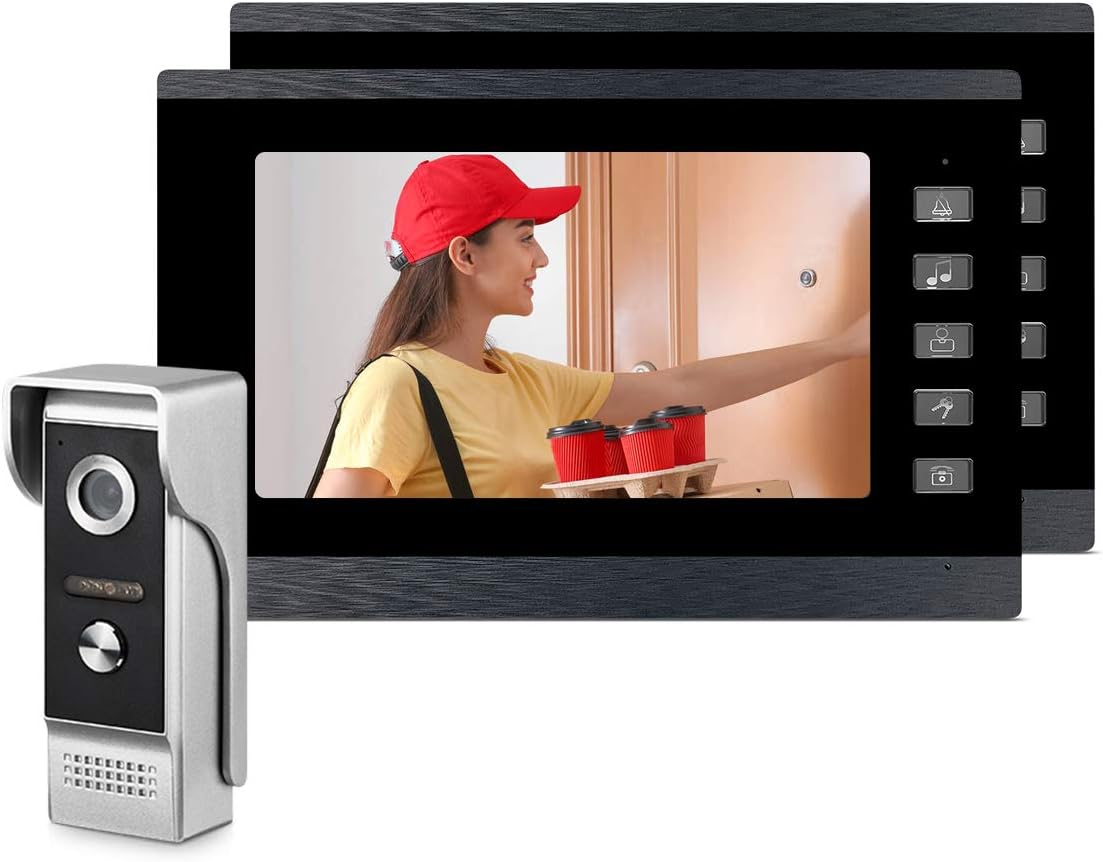 Wired Video Doorbell Video Doorphone System with Dual-Way Intercom (1pcs Camera 2pcs Monitor) E141837