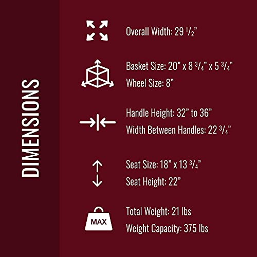 Burgundy Rollator Walker with Extra Wide Seat and Backrest B7043
