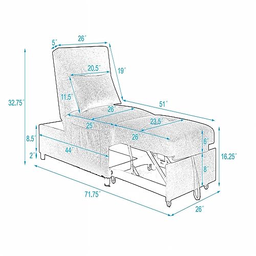 Beige Breathable Fabric Convertible Sleeper Chair Bed Z570839