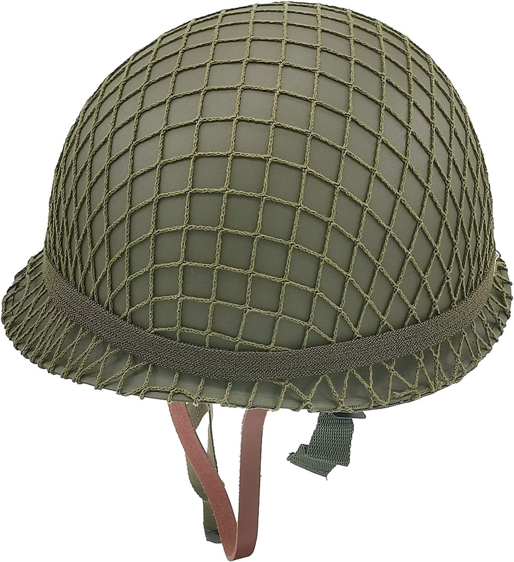 WWII US Army M1 Helmet Metal Steel Shell Replica with Net Canvas Chin Strap Cat Eye Band B94719