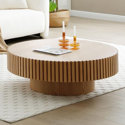 Walnut Wood Round Drum Coffee Table Y278