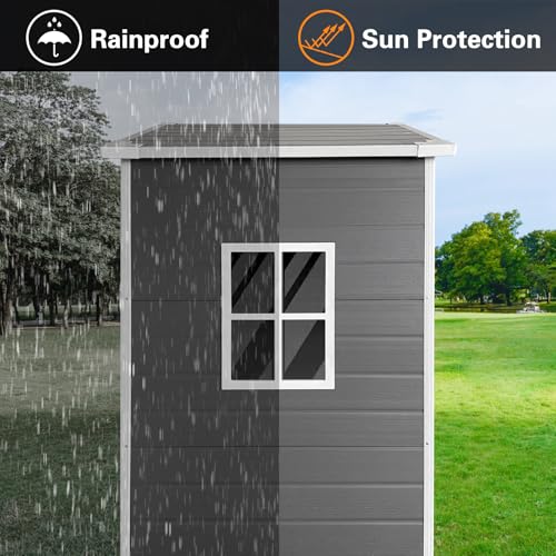 Grey Waterproof Plastic Outdoor Storage Shed with Floor and Lockable Door H3970