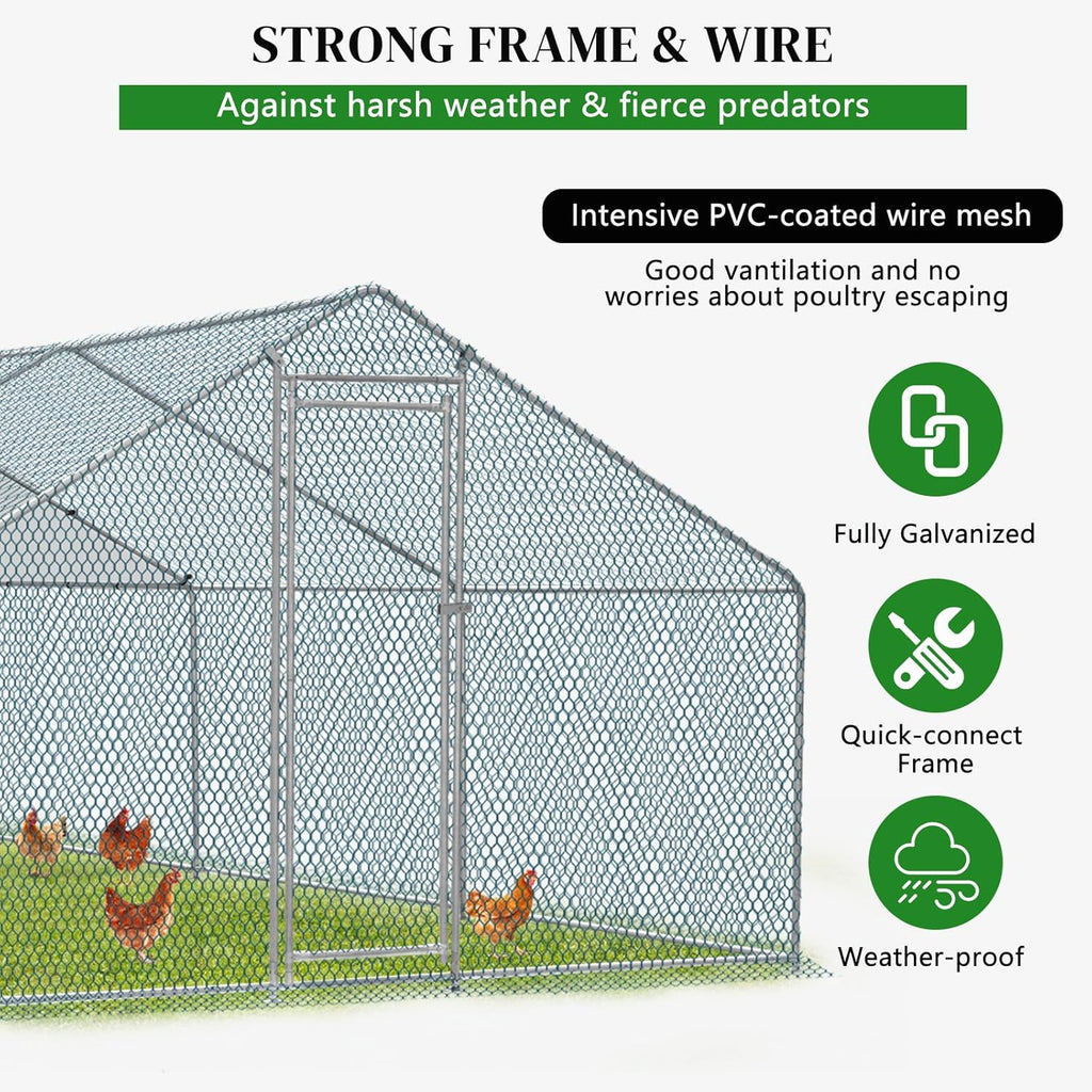 20 x 10 ft Metal Chicken Coop with Waterproof Cover V99044