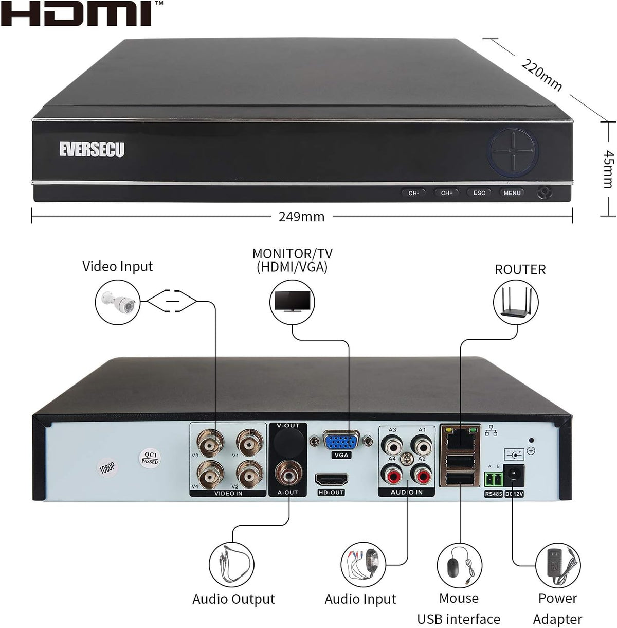 4 Channel 1080P Security Camera System with 4 Weatherproof Cameras C8291