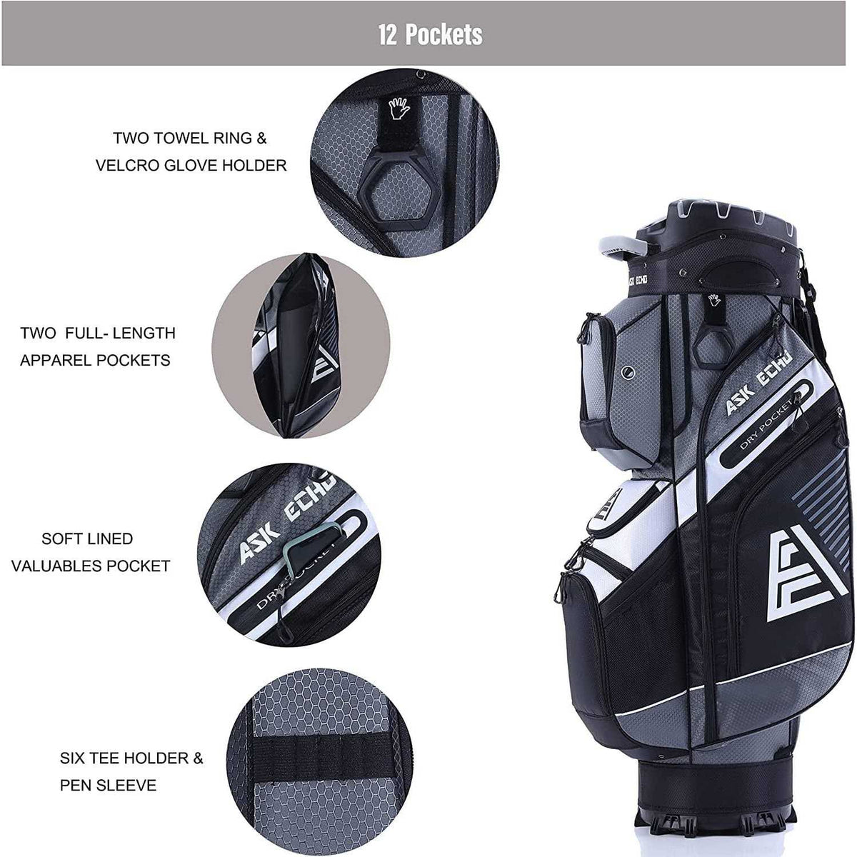 14 Way Organizer Golf Cart Bag with Rain Cover I13377