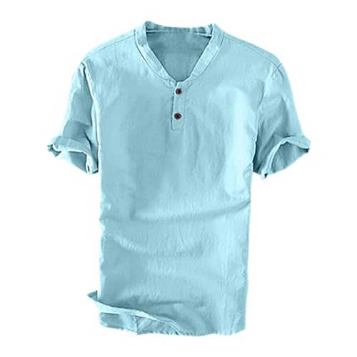 Cotton Linen Short Sleeve Henley Shirts S2966