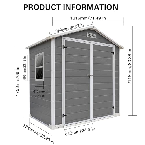 Grey Waterproof Plastic Outdoor Storage Shed with Floor and Lockable Door H3970
