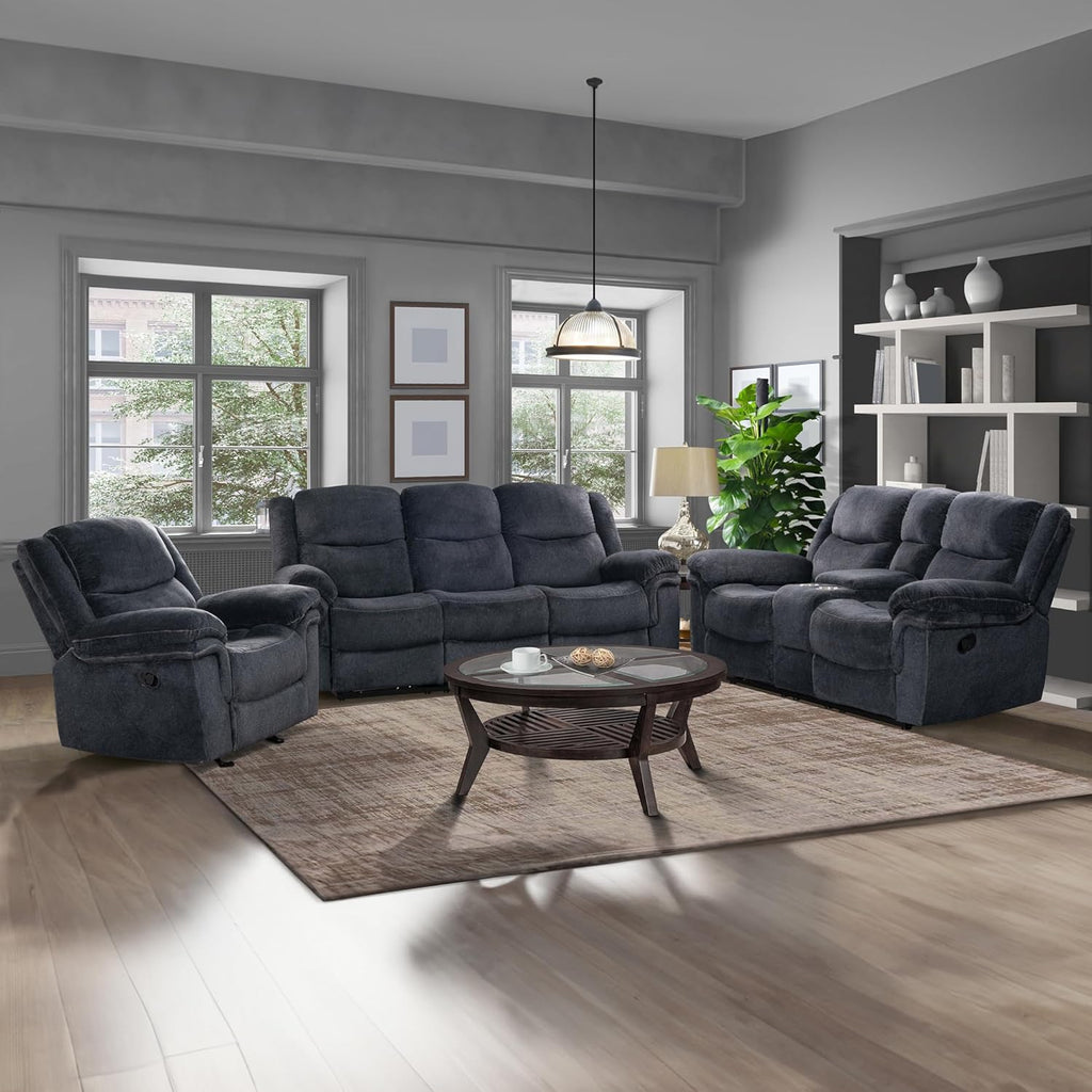 3-Piece Velvet Recliner Sofa Set with Cup Holders E429