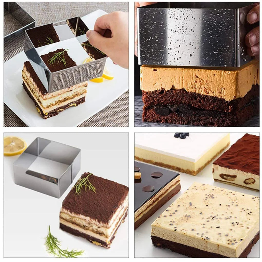 Set of 3 Stainless Steel Non-Stick Square Cake Molds M409050