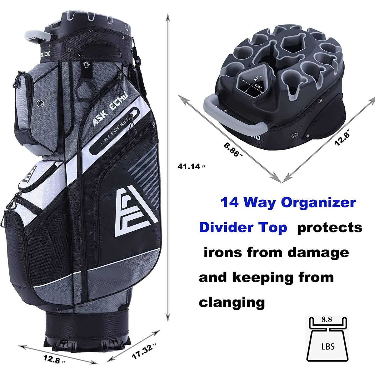 14 Way Organizer Golf Cart Bag with Rain Cover I13377