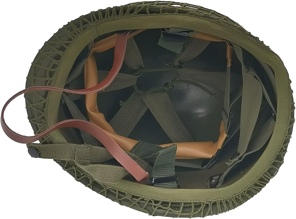 WWII US Army M1 Helmet Metal Steel Shell Replica with Net Canvas Chin Strap Cat Eye Band B94719