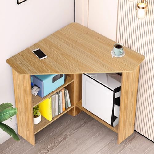 Light Brown Corner Desk with Drawers and Open Shelves J6770