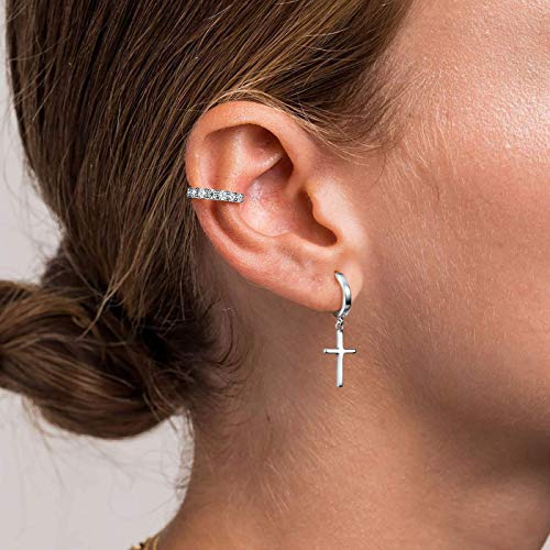 925 Sterling Silver Dainty Cross Huggie Hoop Earrings I5196