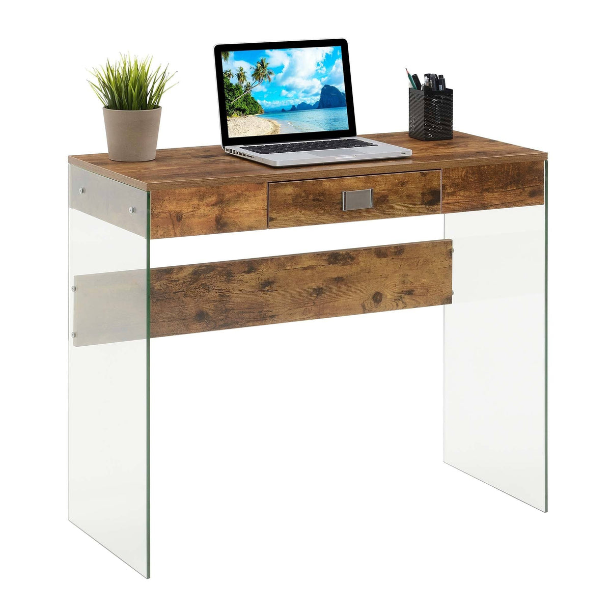 36 in. Glass Desk Gray Marble L2624