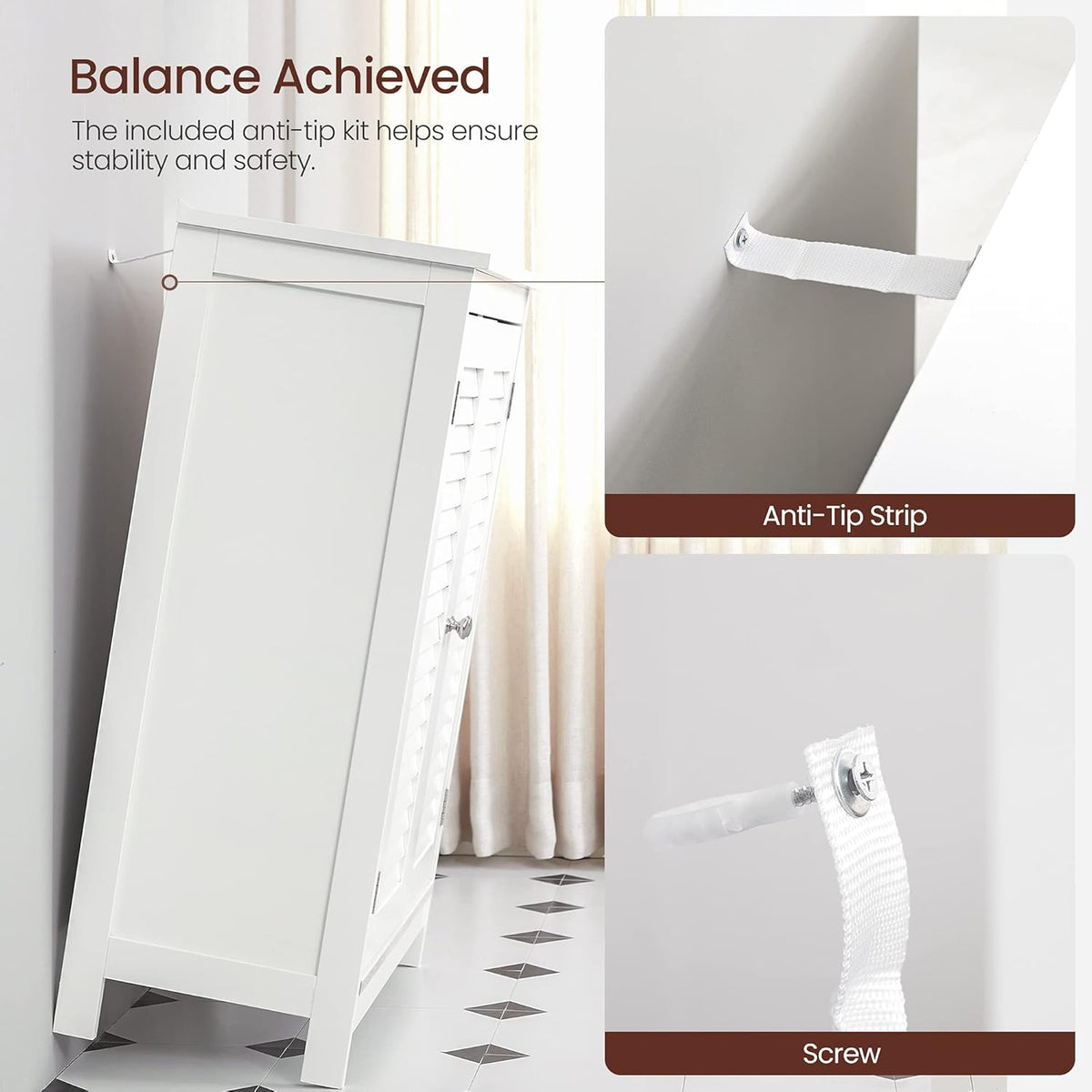 White Bathroom Storage Cabinet with Double Shutter Doors and Adjustable Shelf B4464