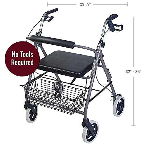 Burgundy Rollator Walker with Extra Wide Seat and Backrest B7043