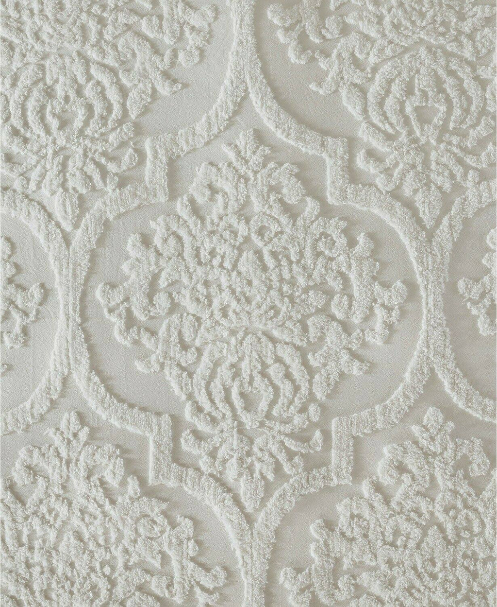 3 Piece Tufted Cotton Chenille Damask Duvet Cover Set White King/Cal King L6379