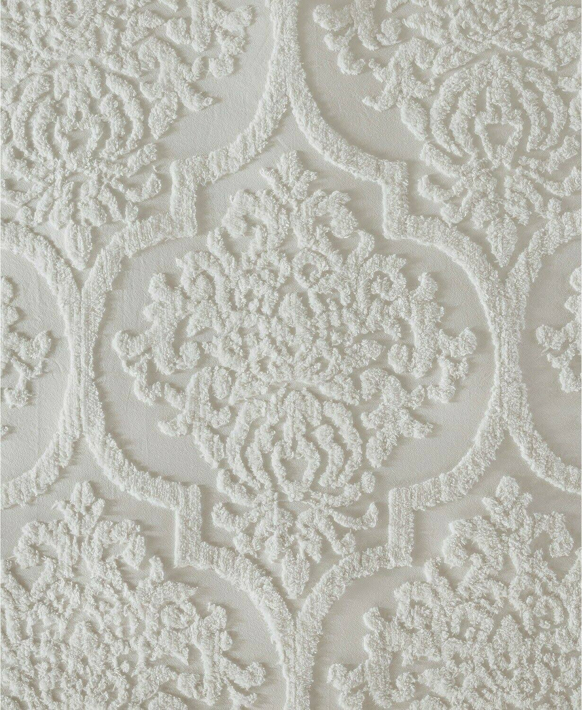 3 Piece Tufted Cotton Chenille Damask Duvet Cover Set White King/Cal King L6379