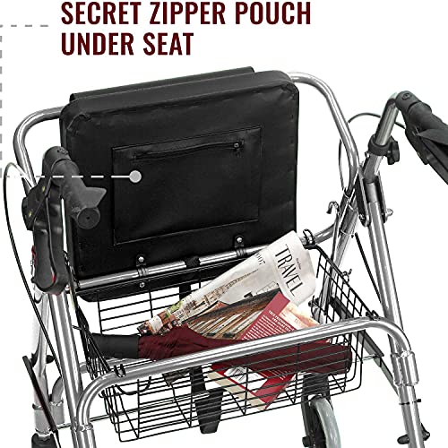 Burgundy Rollator Walker with Extra Wide Seat and Backrest B7043