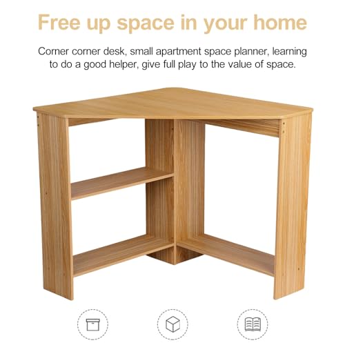 Light Brown Corner Desk with Drawers and Open Shelves J6770