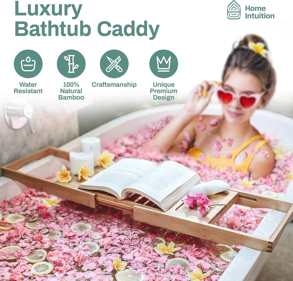 Expandable Bamboo Bath Tub Tray Caddy I47533