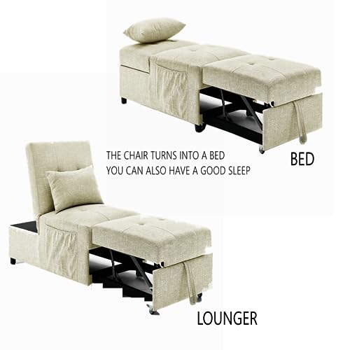 Beige Breathable Fabric Convertible Sleeper Chair Bed Z570839